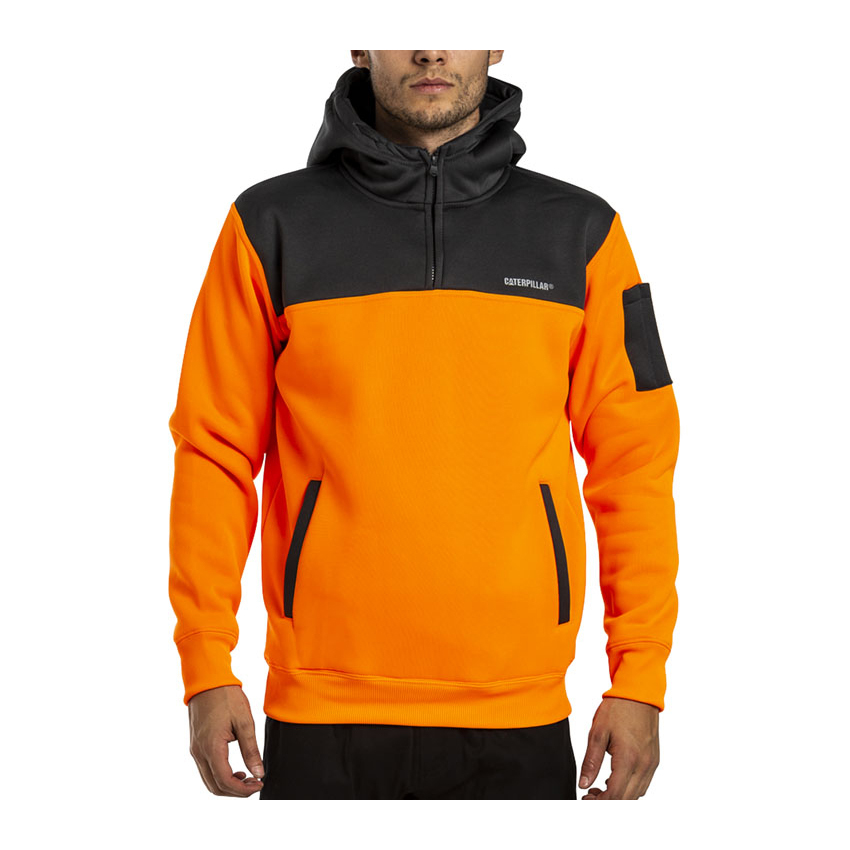 Men's Caterpillar Hi Vis Hoodies Orange/Grey Ireland EZWR01248